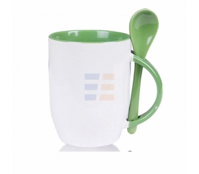 12oz Cana cu Lingura de Sublimare, Interior si Miner Verde Deschis (350 ml)