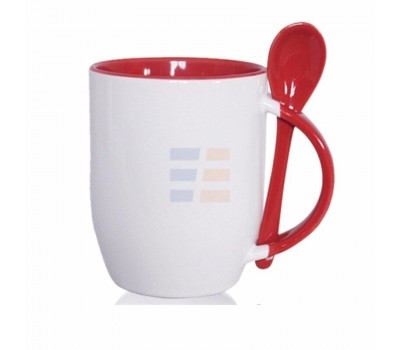 12oz Cana cu Lingura de Sublimare, Interior si Miner Rosu (350 ml)