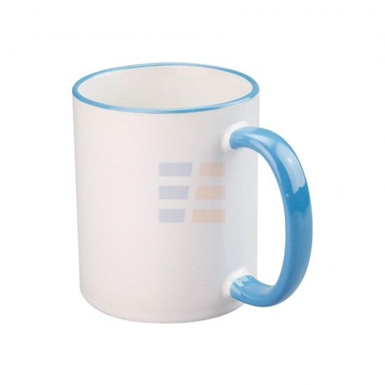 11oz Sublimation Light Blue Rim And Handle Ceramic Coffee Mug (320 ml)