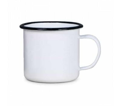 12oz Cana Metalica Emailata de Sublimare, Alba, Marginea Neagra (350 ml) 12oz Cana Metalica Emailata de Sublimare, Alba, Marginea Neagra (350 ml)