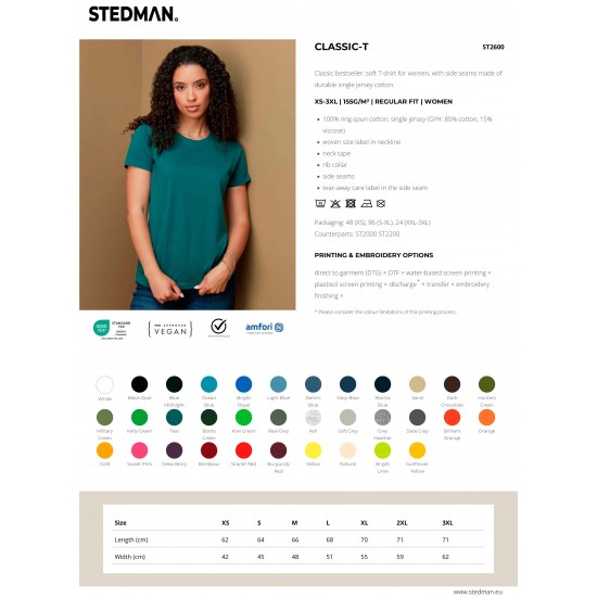 Stedman Футболка Classic, Женская, Black, M Stedman Футболка Classic, Женская, Black, M