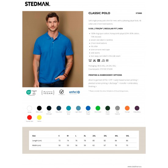 Stedman Футболка Поло Classic, White, Мужская, XXL